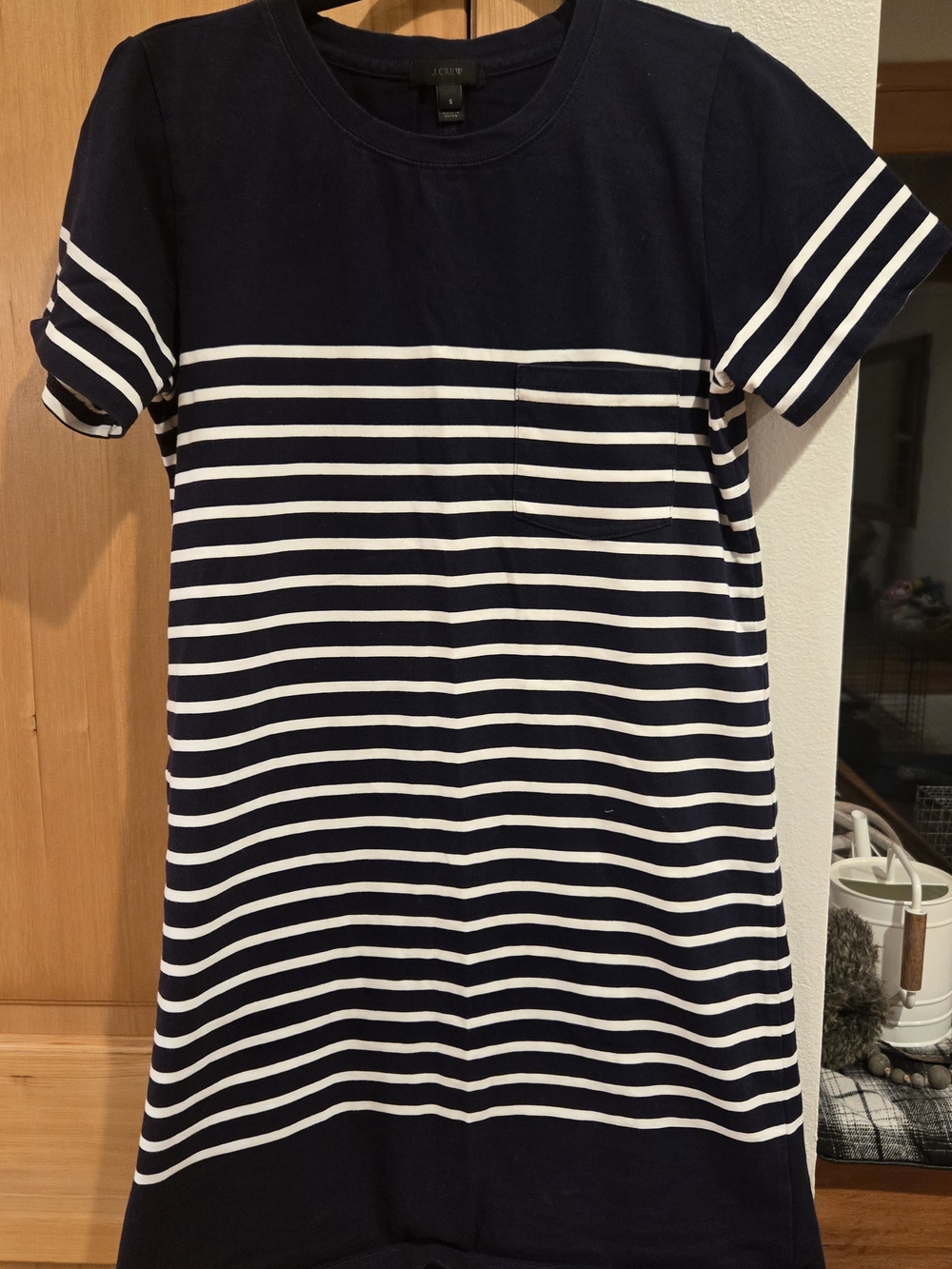 J. Crew Navy and White Striped Pocket Tee Dress